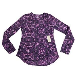 Cuddl Duds Sweater Women M Purple Scroll Climate Right Stretch Fleece Thumbholes